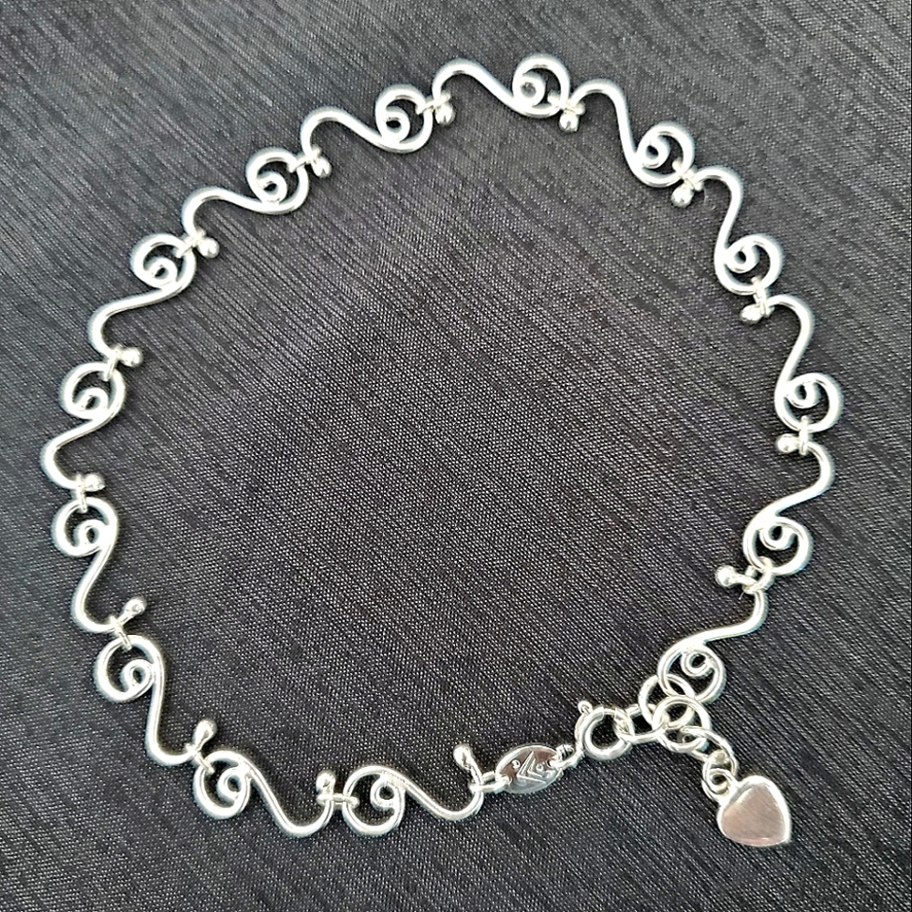 Rare Silpada 925 Sterling Silver Young At Heart Anklet w/Heart Charm